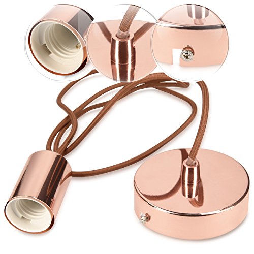 kwmobile Lámpara de techo vintage industrial - Portalámparas casquillo E27 y cable textil marrón de 1.30M - Portalámpara colgante de color bronce