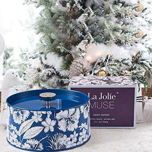 La Jolíe Muse Vela perfumada de 400 grs. para Regalo, aroterapia Algodón crocante, Vela de Cera de Soja Natural de 3 mechas  