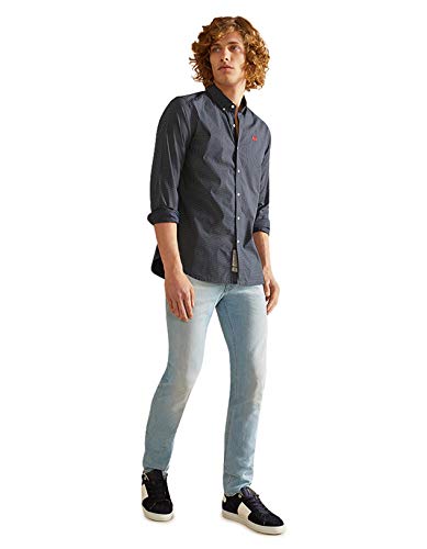 La Martina Man Shirt L/s Printed Popeline Camisa Casual, Azul (Navy/Optic White F7001), Small para Hombre
