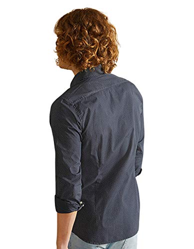 La Martina Man Shirt L/s Printed Popeline Camisa Casual, Azul (Navy/Optic White F7001), Small para Hombre