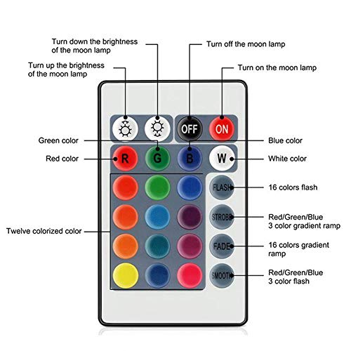 Lámpara De Luna Led 3D,16 Colores Luz de Noche Ambiente Lámparas, USB Recargable Remoto Control Control Táctil Luz Decorativa para Dormitorio, Salón (20CM)