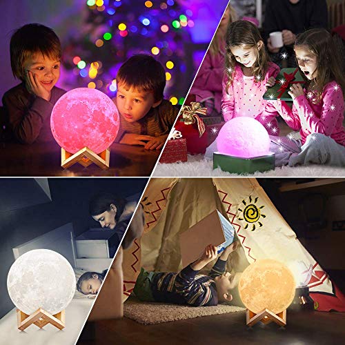 Lámpara De Luna Led 3D,16 Colores Luz de Noche Ambiente Lámparas, USB Recargable Remoto Control Control Táctil Luz Decorativa para Dormitorio, Salón (20CM)