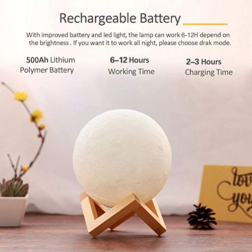 Lámpara De Luna Led 3D,16 Colores Luz de Noche Ambiente Lámparas, USB Recargable Remoto Control Control Táctil Luz Decorativa para Dormitorio, Salón (20CM)