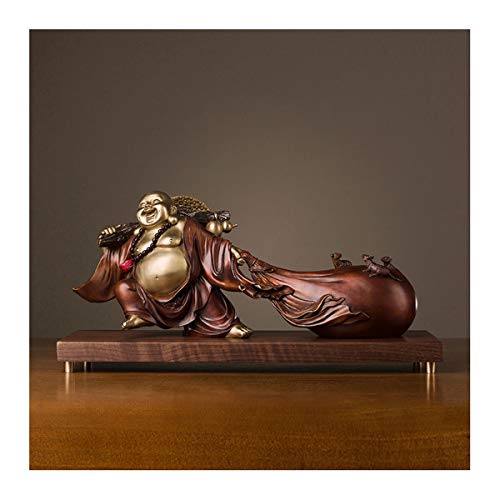 Latón Permanente Buda de risa la celebración de figuras Bolsa de dinero for el Feng Shui buena suerte y felicidad (9,1 pulgadas)