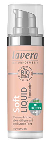 lavera Soft Liquid Foundation -Ivory Rose 00- Base de maquillaje ∙ Fórmula líquida ∙ Natural tono de piel ∙ Vegan Cosmética Natural Bio Maquillaje Organico 100% Certificado (30 ml)