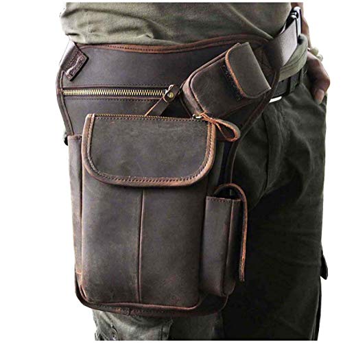 Le'aokuu Hombres Cuero Genuino Bolso Cintura Bolsa de Pierna Bolsa para Hombres Bolso Multifuncional Militar Táctico Moto Bicicleta Senderismo Deportes Camping Montar 3106 (0 3106 Negro marrón)
