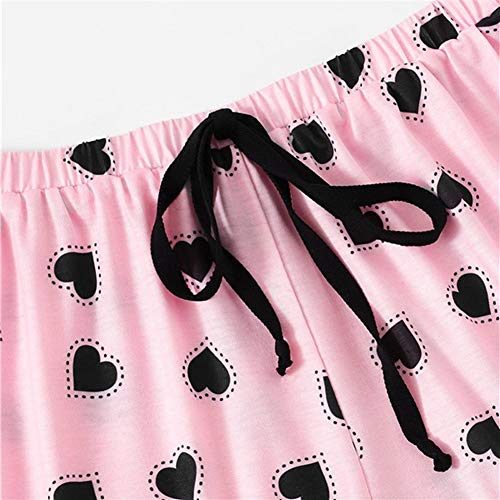 Lema Lindo De Manga Corta Camiseta Y Estampado De Corazones Lazo De La Cintura Pantalones Cortos Pijamas Set Mujeres Ocasional Del Verano Ropa De Noche Pj Conjunto Pijamas ( Color : Multi , Size : S )