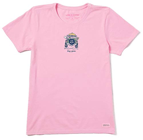 Life Is Good - Camiseta para Mujer, diseño de Perro con Texto en inglés Crusher Rocket Dogone Happy Pink, tamaño Grande