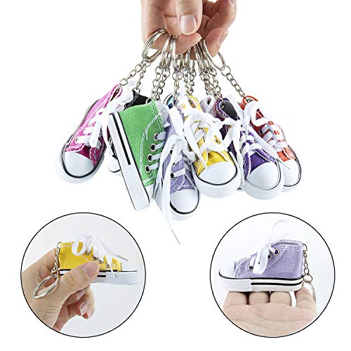 Llavero Zapatilla de Deporte, Comius 12 Pcs Mini Llaveros Estilo Tipo Converse, Llaveros de Lona para Comuniones y Cumpleaños Infantiles, Juveniles y Niños