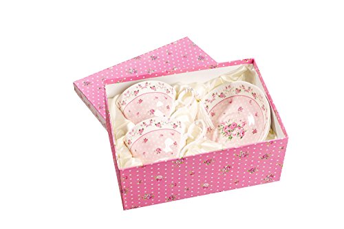 London Boutique Juego de 2 Tazas de té y platillos, diseño Vintage de Flores y Rosas y Lavanda, en Caja de Regalo (Rosa Rosa y 2 Piezas).