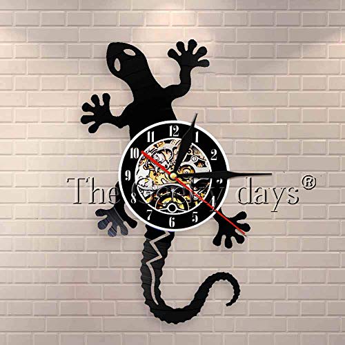 LTOOD Wildlife Animal Vinyl Record Reloj de Pared Antique Nature Art Zoology Lizard Wall Clock Vintage Wall Decor Boys Gift Without LED Light