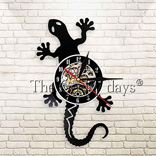 LTOOD Wildlife Animal Vinyl Record Reloj de Pared Antique Nature Art Zoology Lizard Wall Clock Vintage Wall Decor Boys Gift Without LED Light