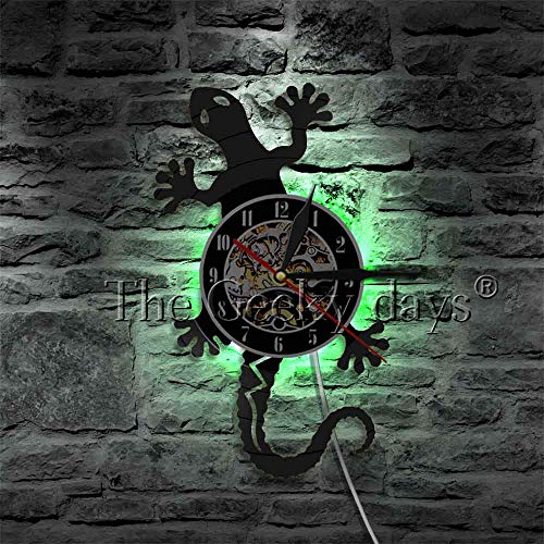 LTOOD Wildlife Animal Vinyl Record Reloj de Pared Antique Nature Art Zoology Lizard Wall Clock Vintage Wall Decor Boys Gift Without LED Light