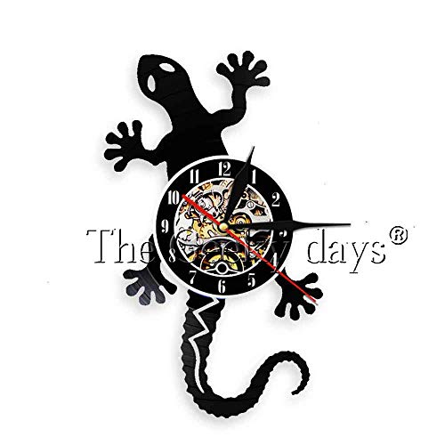 LTOOD Wildlife Animal Vinyl Record Reloj de Pared Antique Nature Art Zoology Lizard Wall Clock Vintage Wall Decor Boys Gift Without LED Light