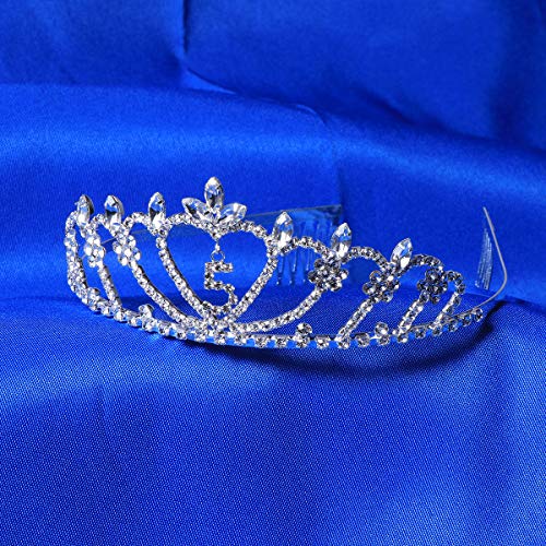 Lurrose - Corona de 5º cumpleaños con peine, corona de princesa, para mujer, color plateado