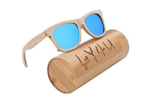 LY4U Gafas de sol de madera para hombres y mujeres Gafas de sol vintage Lentes polarizadas Gafas de sol con caja de bambú