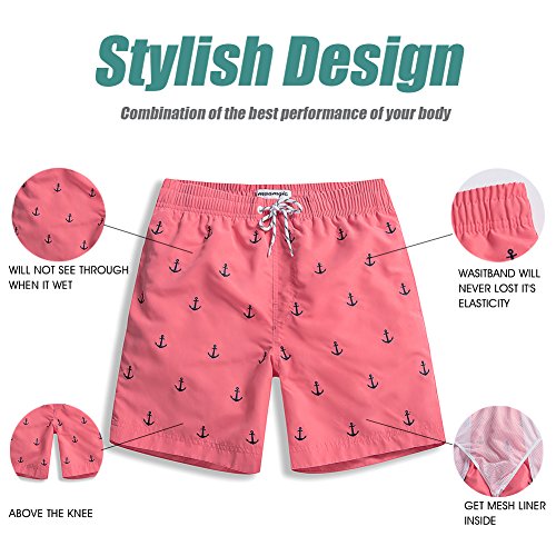 MaaMgic Trajes de Baño para Hombres Bañador para Vacaciones en la Playa Secado Rápido Piscina Nadar Rosa Ancla XL