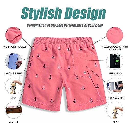 MaaMgic Trajes de Baño para Hombres Bañador para Vacaciones en la Playa Secado Rápido Piscina Nadar Rosa Ancla XL