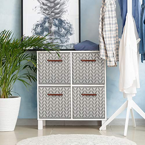 MaidMAX Cajas de Almacenaje Decorativas, Cubos de Almacenamiento Plegables con Mango de Madera, Set de 6 Cajas Organizadoras para Guardar Ropa, Juguetes, 26,7 x 26,7 x 27,9 cm