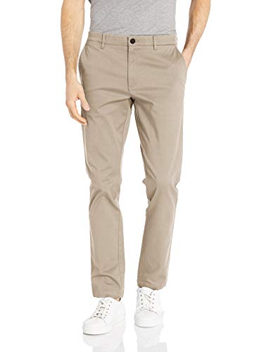 Marca Amazon - Goodthreads - Pantalón chino elástico de corte entallado, con efecto lavado y cómodo para hombre, Beige (Khaki), 30W x 32L