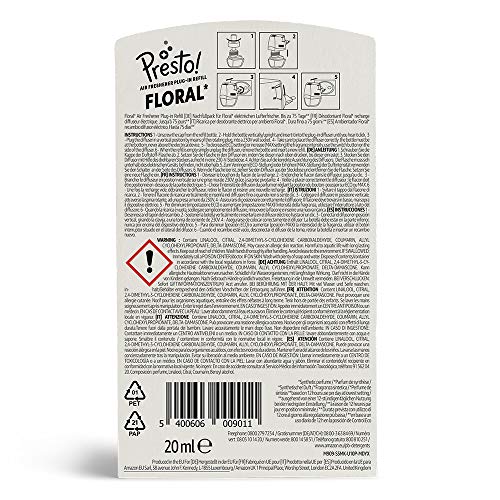 Marca Amazon - Presto! Recargas para ambientador Floral difusor eléctrico - Pack de 4