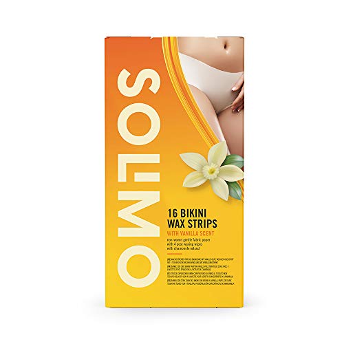 Marca Amazon - Solimo - Bandas de cera zona del bikini con aroma de vainilla (4x16 bandas de cera)