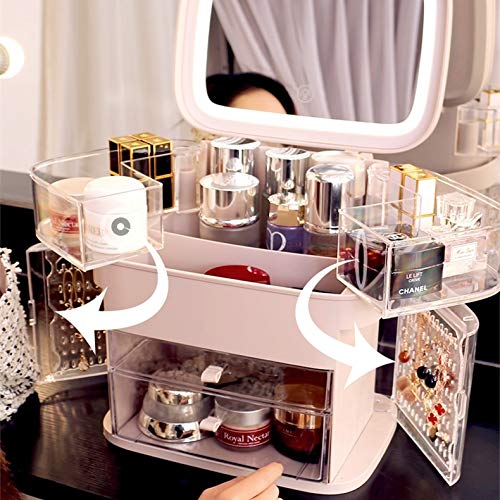 MAYL Caja de Almacenamiento portátil a Prueba de Polvo cosmético INS con HD Espejo, Joyero Transparente for Chicas Elegantes, Escritorio Estante (Color : Pink)