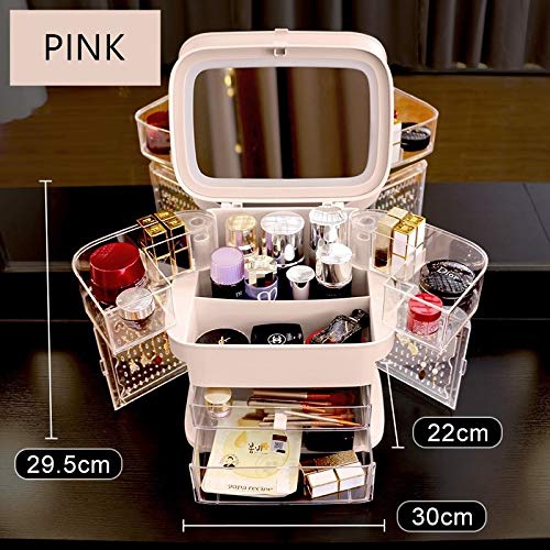 MAYL Caja de Almacenamiento portátil a Prueba de Polvo cosmético INS con HD Espejo, Joyero Transparente for Chicas Elegantes, Escritorio Estante (Color : Pink)