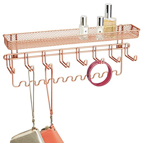 mDesign - Organizador para accesorios, de pared; guarda alhajas, collares, aros, pulseras, relojes pulsera - Oro Rosado