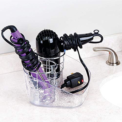 mDesign Organizador para Cuidado de Cabello – Soporte para secador de Pelo, Plancha, cepillos y Productos de peluquería – Ideal como Organizador de tocador o Estante de baño – Transparente