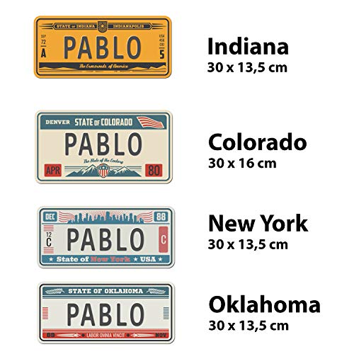 Megadecor Placa de Matrícula Decorativa de Aluminio o PVC Impreso de Estilo Vintage Americano Personalizado con Nombre 100% Personalizable 8 Modelos (New York, PVC 5 mm)