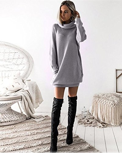 Minetom Mujer Invierno Jerséy Suéter Cuello V Casual Tejido De Punto Vestido De Manga Larga Gris Talla única