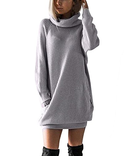 Minetom Mujer Invierno Jerséy Suéter Cuello V Casual Tejido De Punto Vestido De Manga Larga Gris Talla única