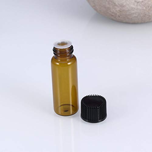 Minkissy 12 Piezas Mini Frascos de Vidrio de Color Ámbar Frascos Botellas Pequeñas Frascos con Tapas para Aceites Esenciales Laboratorio de Química Productos Químicos Colonias Perfumes 5 Ml