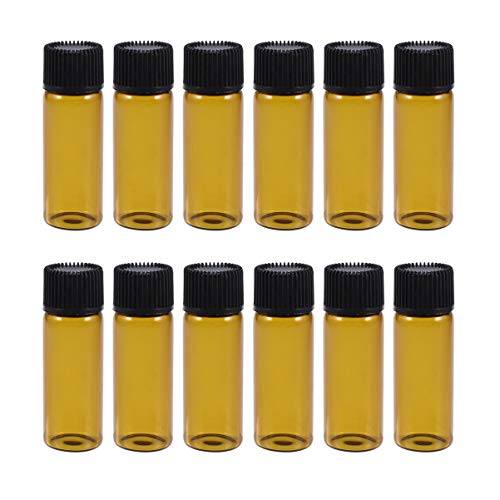 Minkissy 12 Piezas Mini Frascos de Vidrio de Color Ámbar Frascos Botellas Pequeñas Frascos con Tapas para Aceites Esenciales Laboratorio de Química Productos Químicos Colonias Perfumes 5 Ml
