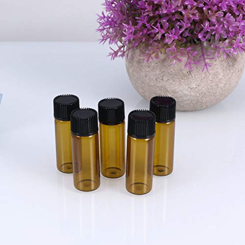 Minkissy 12 Piezas Mini Frascos de Vidrio de Color Ámbar Frascos Botellas Pequeñas Frascos con Tapas para Aceites Esenciales Laboratorio de Química Productos Químicos Colonias Perfumes 5 Ml