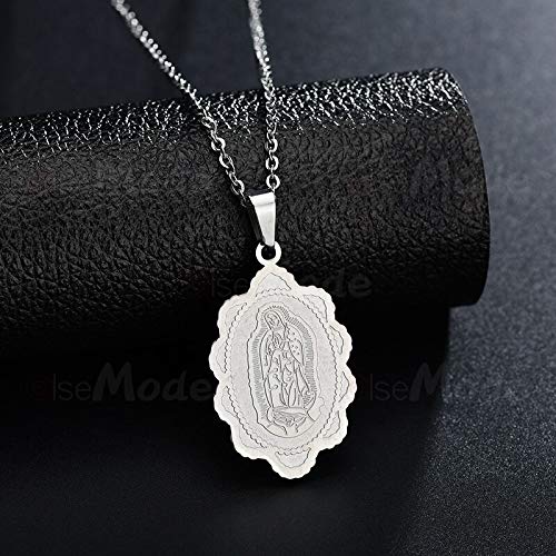 MINTUAN Exfoliante Ovalado Virgen María Collares Pendientes Acero Inoxidable Collar de Cadena de Acero Joyería católica Hombres Mujeres Amuleto Regalos