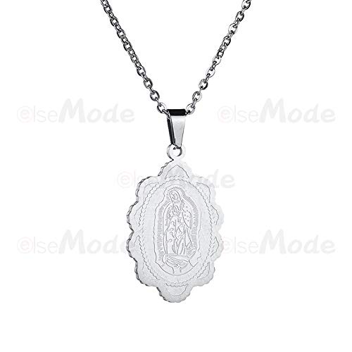 MINTUAN Exfoliante Ovalado Virgen María Collares Pendientes Acero Inoxidable Collar de Cadena de Acero Joyería católica Hombres Mujeres Amuleto Regalos