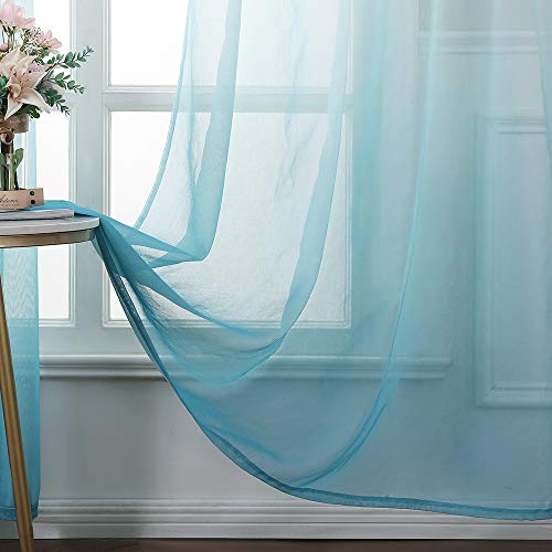 MIULEE Cortina Translúcida Visillo Gradiente Color Degradado Dos Paneles de Ojales Plateados Gasa para Ventanas Habitacion Dormitorio Cocina Sala de Estar 140x225cm Gradiente Vertical Azul