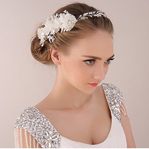 MIYA® 1pieza Mega Glamour pelo maduro con precioso suave tul flores, puntas Lace flores con perla de cristal transparente, Novia Joyas boda juvenil weihe pelo joyas cc12 Talla única