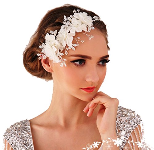 MIYA® 1pieza Mega Glamour pelo maduro con precioso suave tul flores, puntas Lace flores con perla de cristal transparente, Novia Joyas boda juvenil weihe pelo joyas cc12 Talla única