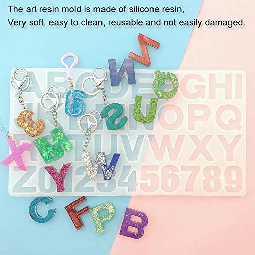 Molde de resina para moldear el alfabeto, número de letras, moldes de silicona para manualidades de resina epoxi, llaveros de resina, crayones, jabón (frontal)