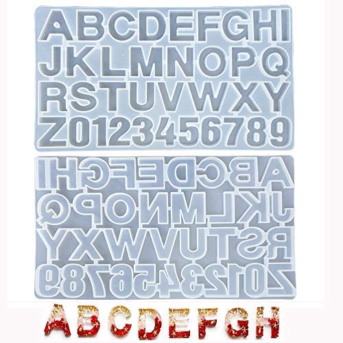 Molde de resina para moldear el alfabeto, número de letras, moldes de silicona para manualidades de resina epoxi, llaveros de resina, crayones, jabón (frontal)