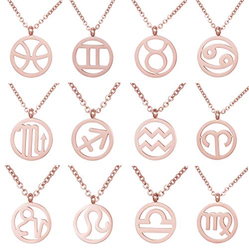 Morella Collar Acero Inoxidable Oro Rosa con Colgante Signo del Zodiaco Cáncer en Bolsa de Terciopelo