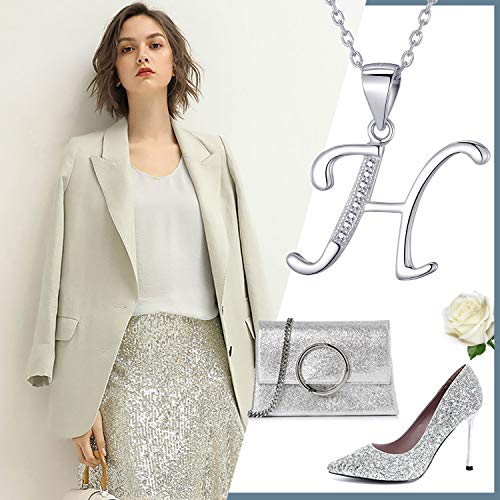 Morella collar de mujer con colgante letra H de 925 plata rodiada con piedras de circonita para damas 45cm color blanco