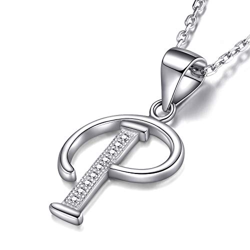 Morella collar de mujer con colgante letra P de 925 plata rodiada con piedras de circonita para damas 45cm color blanco