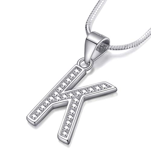 Morella Mujeres Collar de Letras Collar y Colgante Letra K de 925 Plata de Ley rodio Plateado 45 cm Longitud