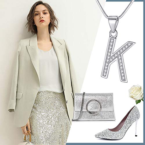Morella Mujeres Collar de Letras Collar y Colgante Letra K de 925 Plata de Ley rodio Plateado 45 cm Longitud