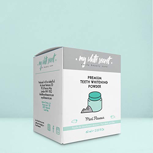 My White Secret - Polvo blanqueador de dientes de carbón activo | 100% Natural y Vegano | Blanqueamiento de dientes | Blanqueador dental profesional | Hecho en Reino Unido | Sin flúor | Tarro Cristal