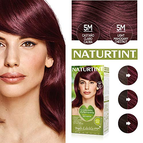 Naturtint Coloración 5M Castaño Claro Caoba, 100% Cobertura de canas y Hidratación, Ingredientes Vegetales y Aceites 100% Biobotánicos, Color Natural y Duradero, Sin Amoniaco, Pack de 3.